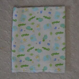 Babies R Us Alligator Elephant Turtle Baby Receiving Blanket Flannel Green Blue